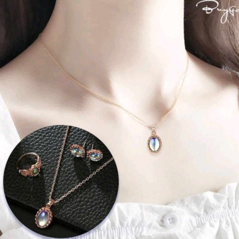 OPAL NECKLACE, EARRINGS & RING SET - Picture 3 of 6